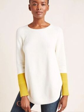 Anthropologie Rebekah Tunic Sweater with Yellow Cuff Accent